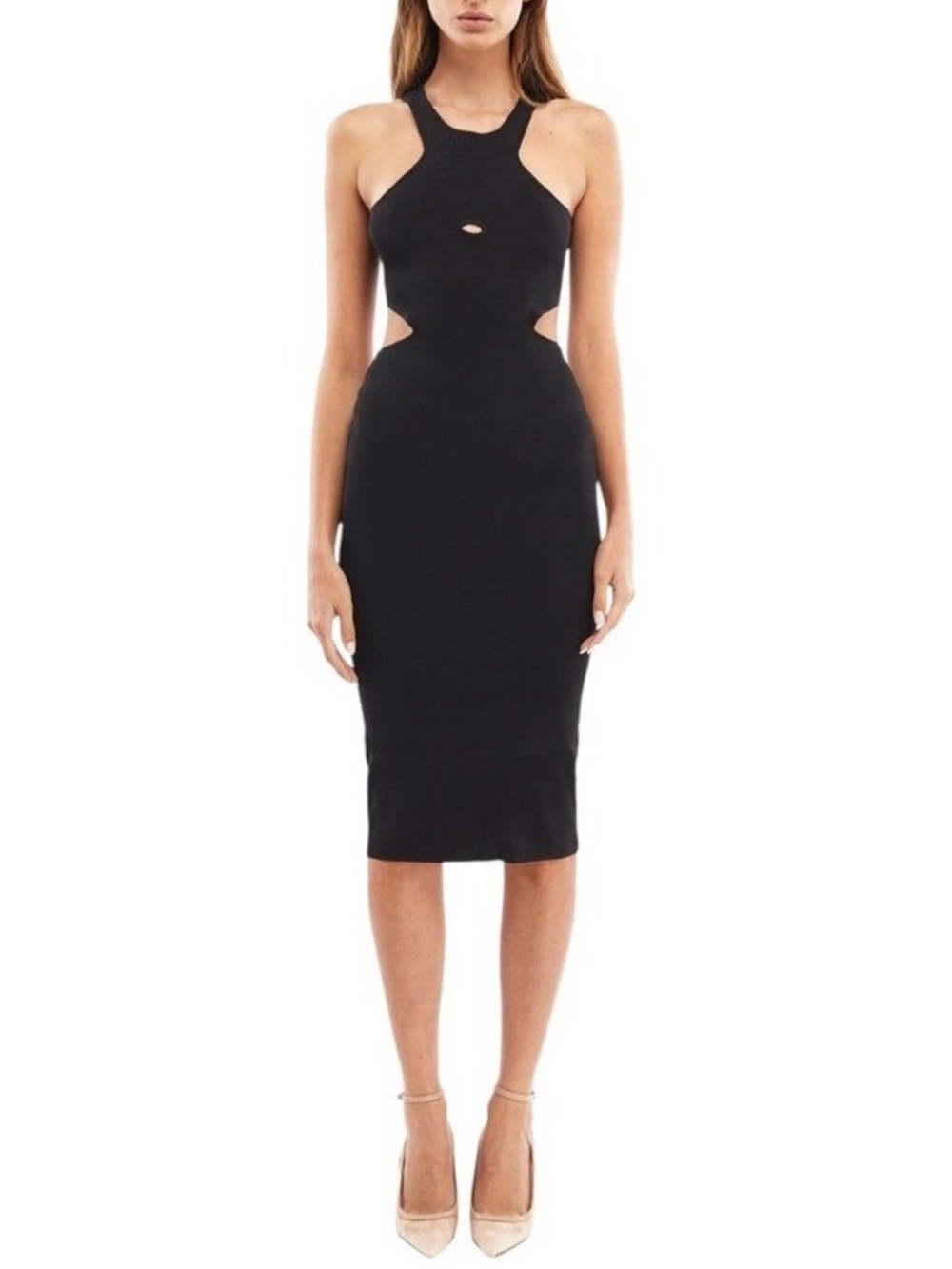 NWT Mother Of All Devon Knit Midi Dress Black Cut Out Bodycon Sz L